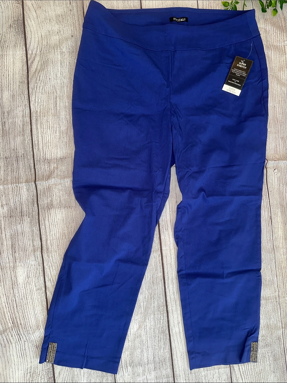 Roz&Ali Cobalt Blue Stretch Ankle Pants with Hem Tabs